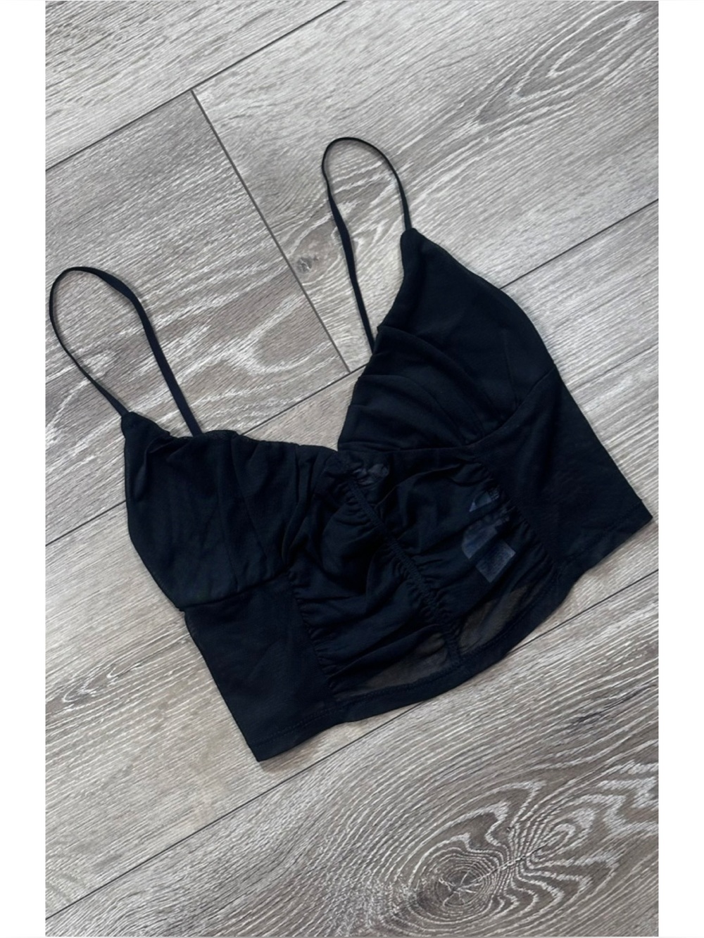 Garage V-Neck Sheer Ruched Front Corset Cropped Tank Top